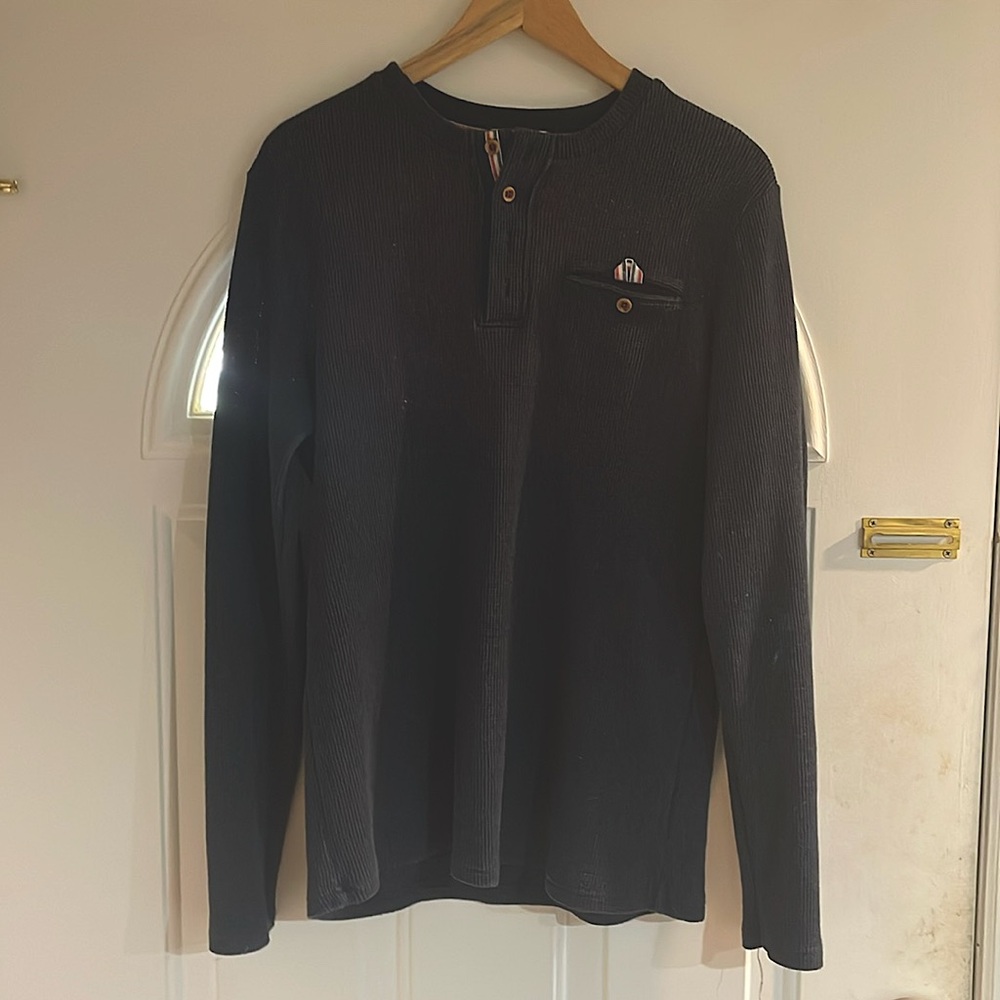 Long sleeved blue Henley